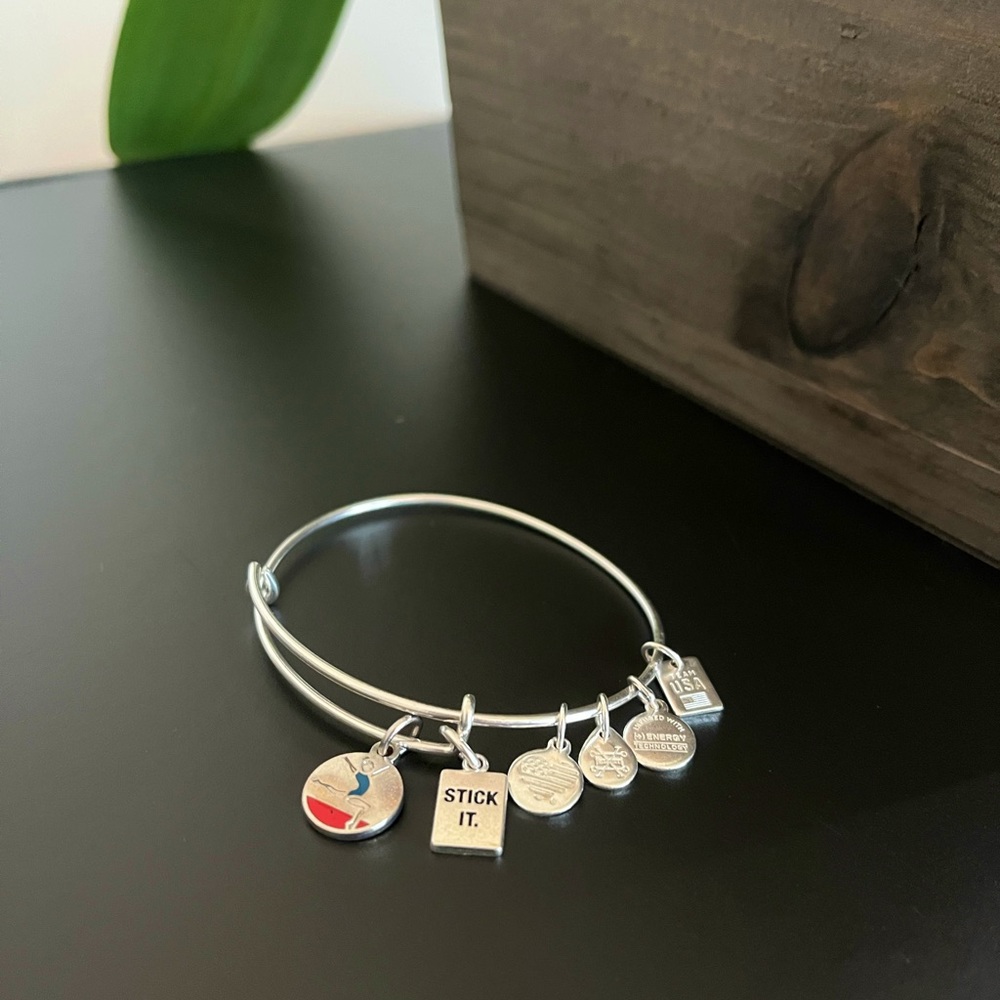 Alex and Ani Bracelet Silver America Athletic Gymnastics Duo 6 charm bracelet
